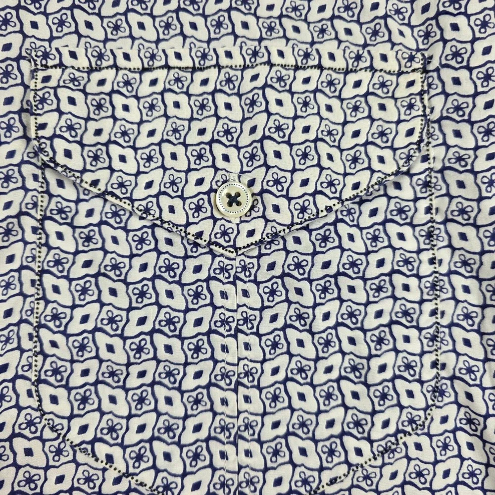 Robert Graham Mens 2XL Short Sleeve Button Down Shirt Blue White Geometric‎